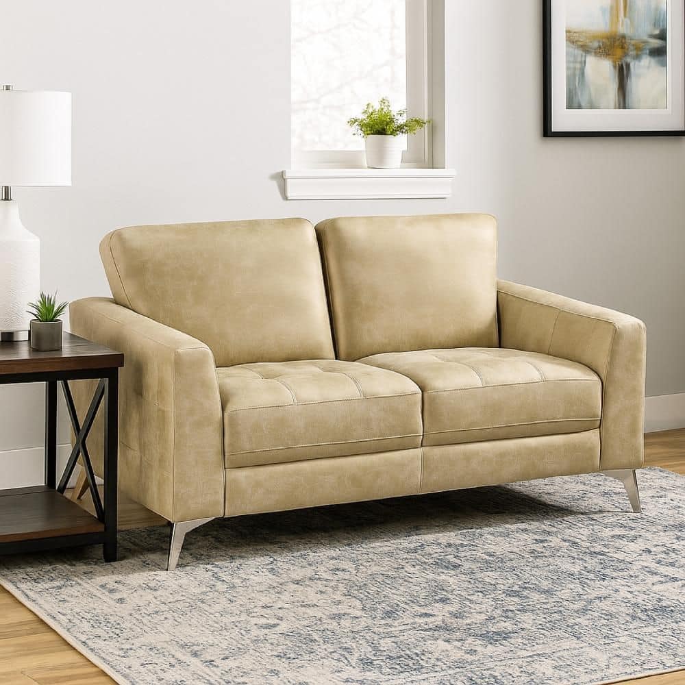 Casie 61 in. Solid Print Microfiber and Microsuede Seats 2 Loveseat in Sand Brown and Silver price history on PriceWatchPro
