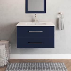 Napa 36 in. W x 20 in. D Single Sink Bathroom Vanity Wall Mounted In Navy Blue With Acrylic Integrated Countertop