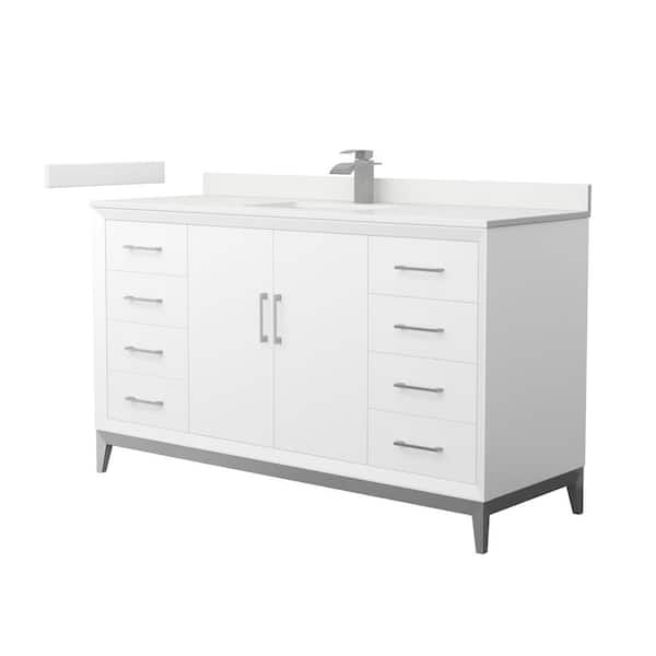 Wyndham Collection Amici 60 in. W x 22 in. D x 35.25 in. H Single Bath Vanity in White with White Quartz Top