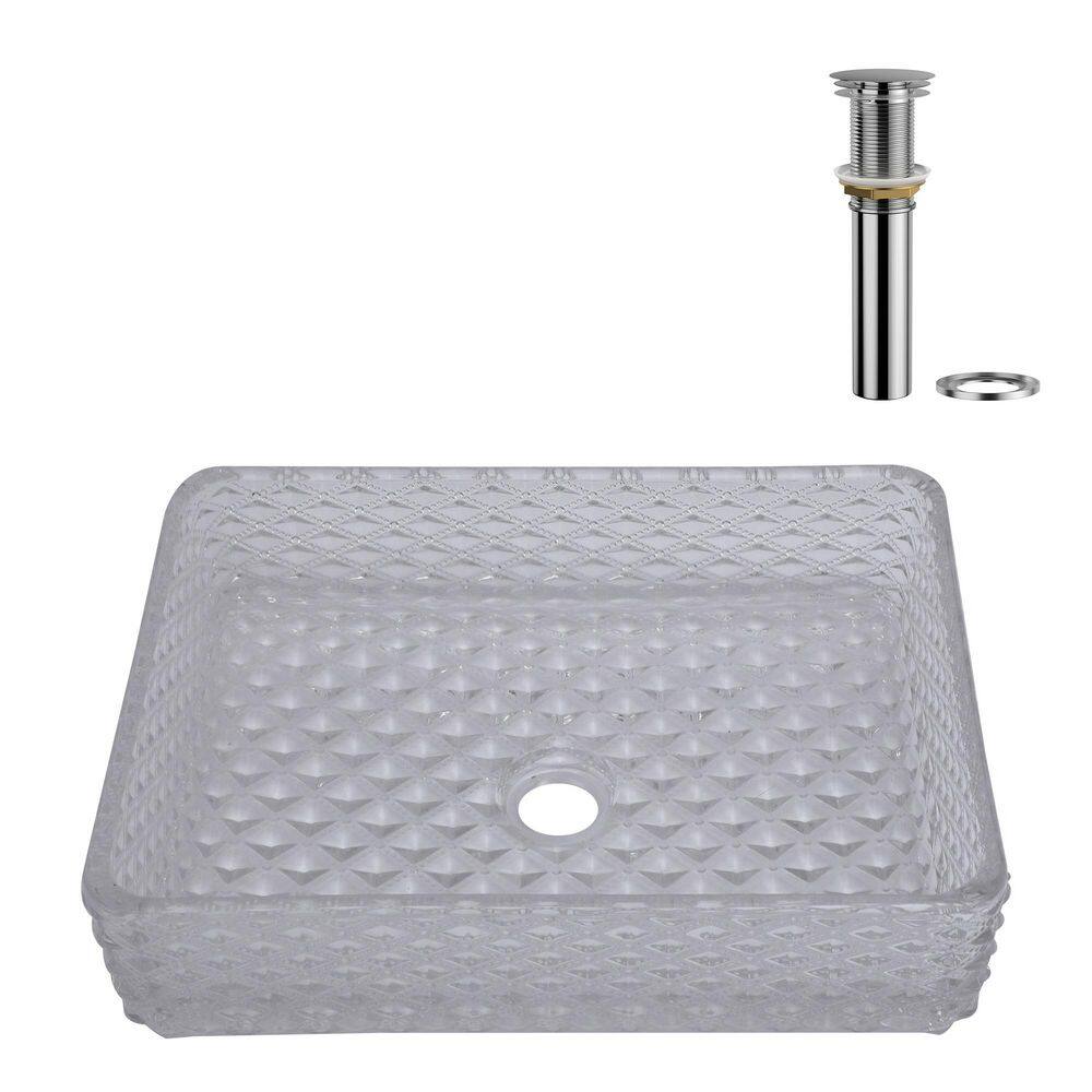 17.52 in. W x 12.99 in. D Above Countertop Rectangular Bathroom Glass Vessel Sink with Drainer in Transparent White price history on PriceWatchPro