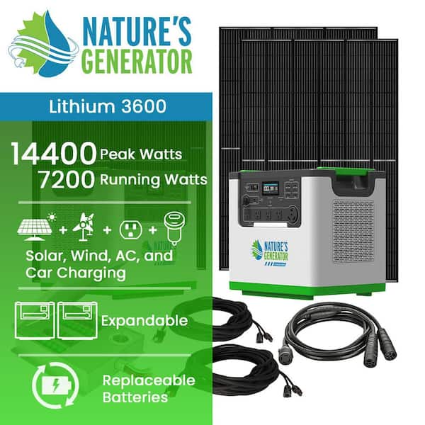 Lithium 7200W Cont/14400 Peak, Push Button Start 240V Solar Gen with 4 410W Solar Panels, 240V Comb Box and Transfer Kit