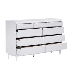 9-Drawer White Solid Wood Mid-Century Modern Dresser with Tray Top (36 in. H x 60 in. W x 16 in. D)