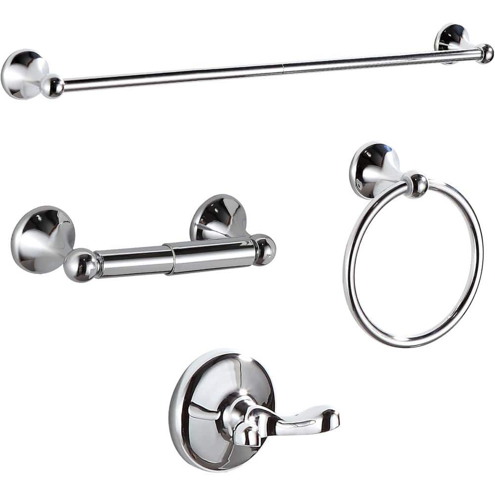 4-Pieces Bath Hardware Set with Adjustable Expandable Towel Bar, Ring, Robe