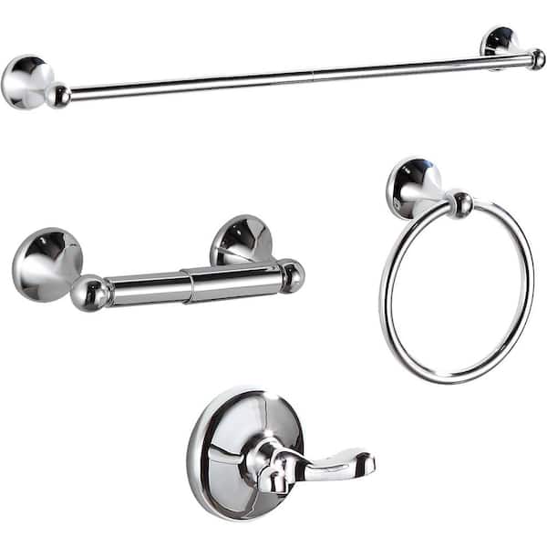 Unbranded 4-Pieces Bath Hardware Set with Adjustable Expandable Towel Bar, Ring, Robe Hook and Toilet Paper Holder in Chrome