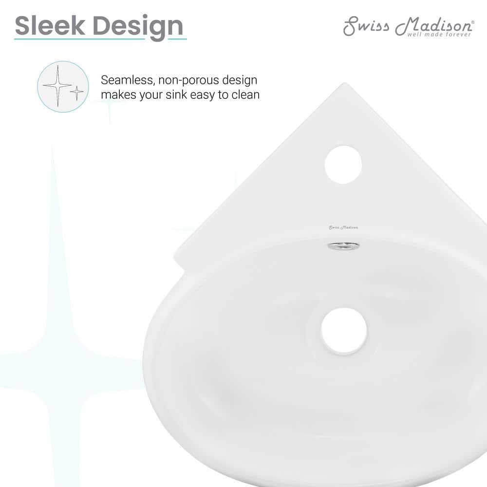 White Ceramic Corner Wall-Mount Vessel Sink