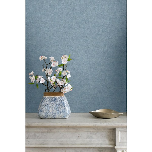 60.75 sq. ft. Slate Blue Normandy Embossed Vinyl Unpasted Wallpaper Roll