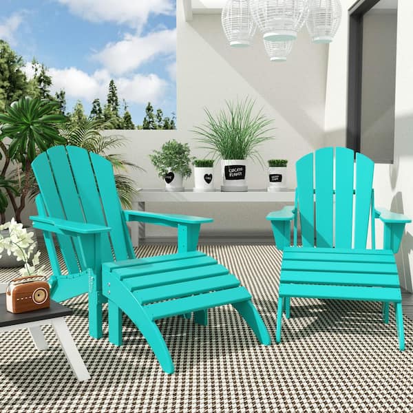 WESTIN OUTDOOR Williams Turquoise Plastic Adirondack Chair with Ottoman Set (4-Piece)