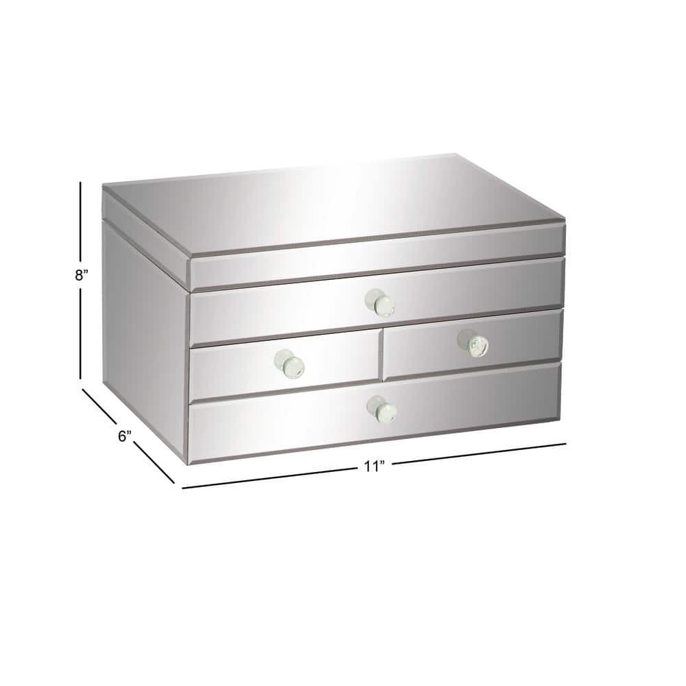 Silver Mirrored Glass 4-Drawer Jewelry Box