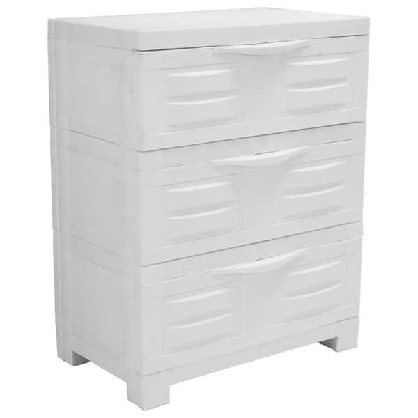 Heavy-Duty 23.25 in. W x 29.5 in. H x 14 in. D Speckled White Stackable Pull-Out Polypropylene 3-Drawer Storage Cabinet