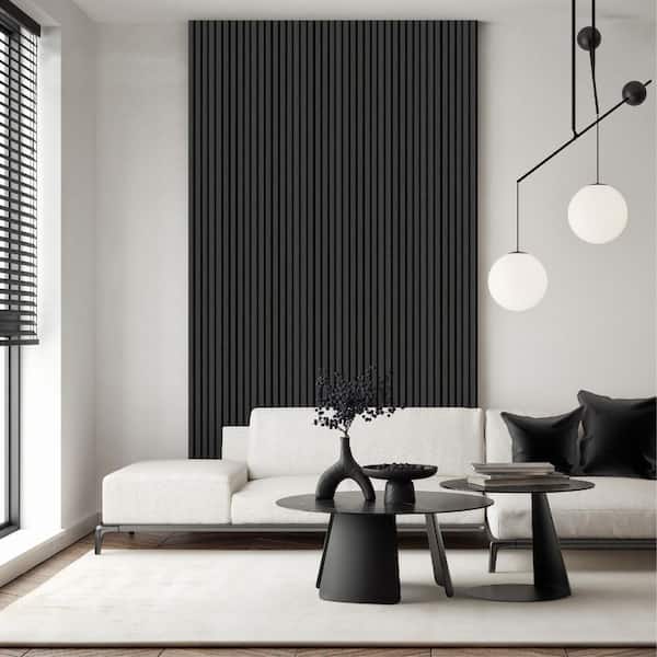 Afoxsos Matte Black Wood Slat Wall Panels 3D Acoustic Panels for