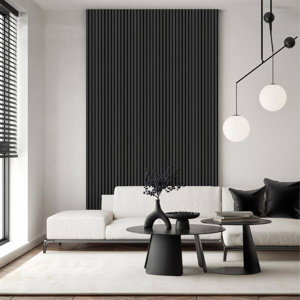 Afoxsos Matte Black Wood Slat Wall Panels 3D Acoustic Panels for