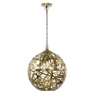 Avery 40-Watt 1-Light Brass Globe Pendant Light with Abstract Metal Shade