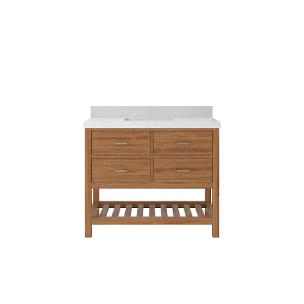Willow Collections Parker Teak 42 in. W x 22 in. D x 36 in. H Single Sink Bath Vanity in Golden Teak with 2 in. Carrara Quartz Top