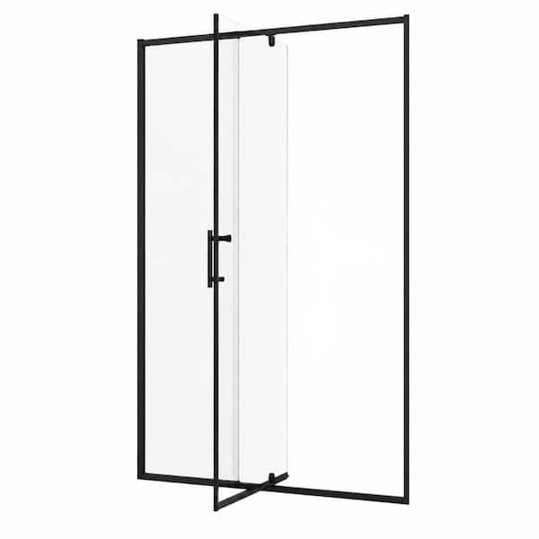 56-60 Inch Wide by 71 Inch High Matte Black Pivot Swing Shower Door with 1/4 Inch Clear Tempered Glass