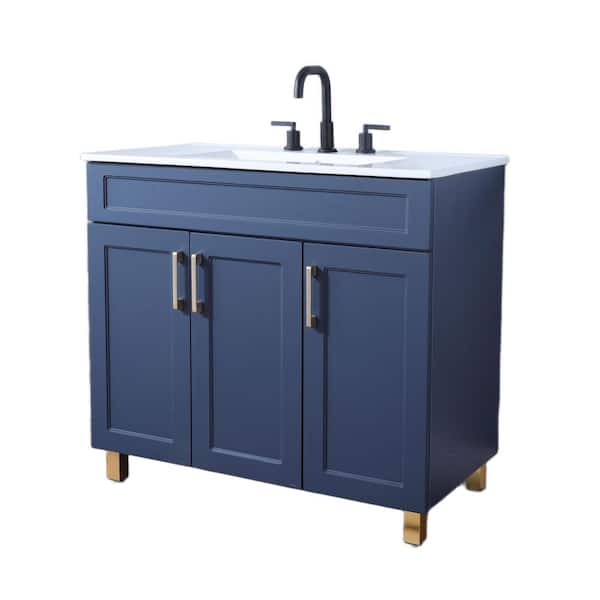 36 in. W x 18 in. D x 32 in. H Single Sink Blue Modern Bathroom Vanity with White Ceramic Sink Top