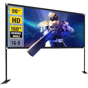 Projector Screen 90 in. Projection Screen with Stand Portable Movie Screen 16:9 HD Wide Angle Outdoor/ Indoor