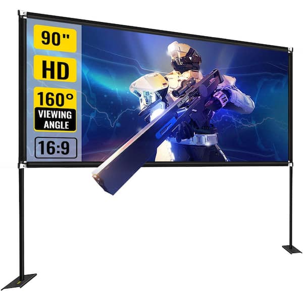 VEVOR Projector Screen 90 in. Projection Screen with Stand Portable Movie Screen 16:9 HD Wide Angle Outdoor/ Indoor