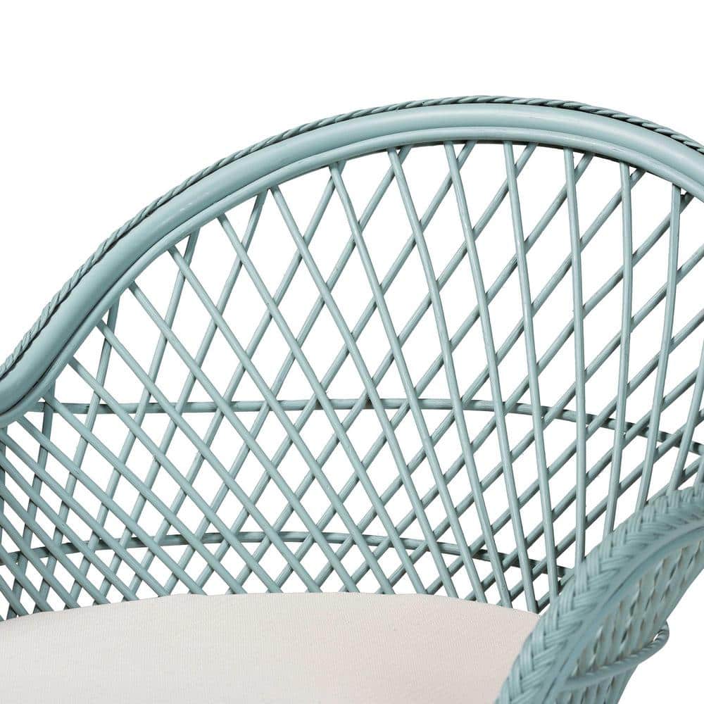 Handcrafted Light Blue Rattan Accent Chair with Cushion