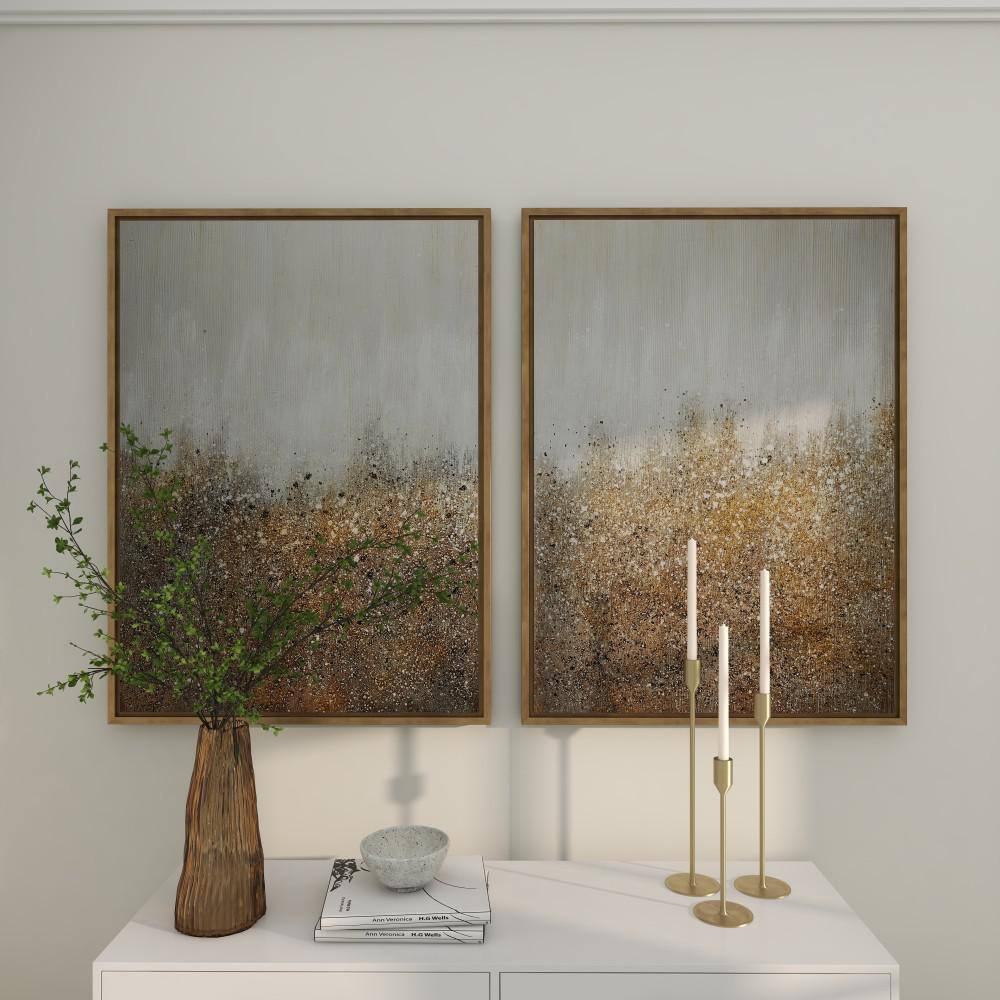 Gold and White Glitter Acrylic Abstract Framed Wall Art Set