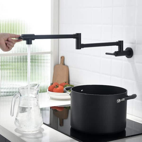 Commercial Wall Mount Pot Filler Faucet Single Hole Pot Filler Black Folding Faucet Stretchable Faucet in Black