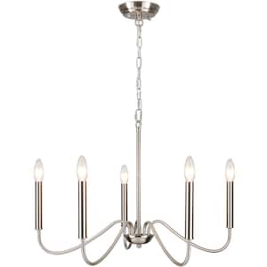 Clerise 5-Light Silver Classic Candle Style Modern Chandelier for Living Room Kitchen Island Dining Room Foyer