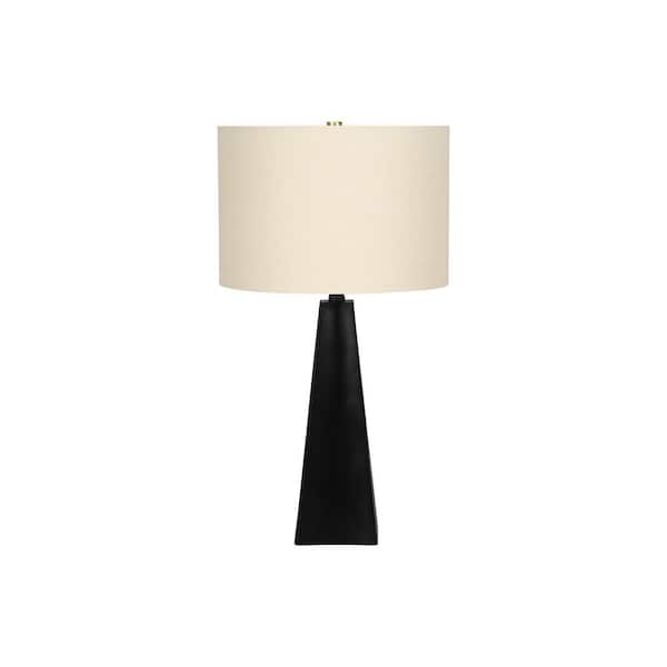 HomeRoots 26.5 in. Beige Modern Integrated LED Bedside Table Lamp with Beige Linen Shade