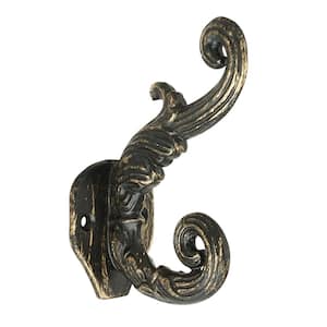 Floral Scroll 4-1/10 in. Antique Brass Hat and Coat Hook