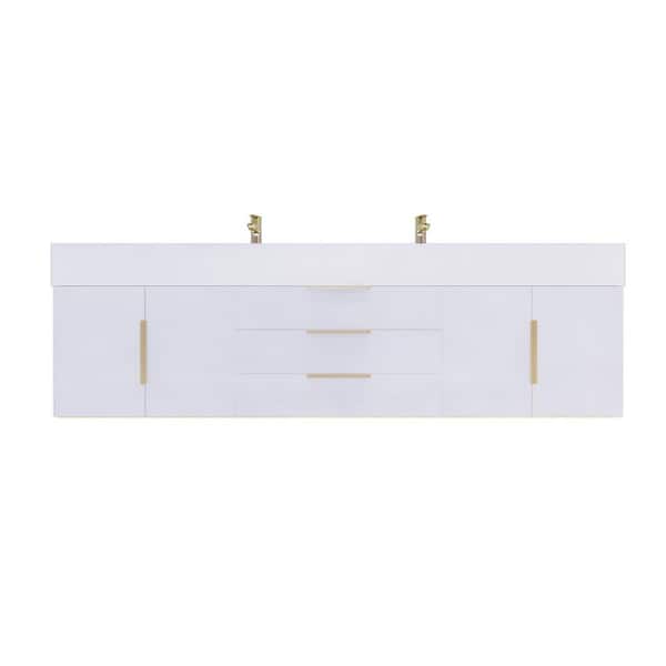 Bethany 71 in. W x 20 in. D x 22 in. H Double Sink Floating Bath Vanity in High Gloss White with White Acrylic Top