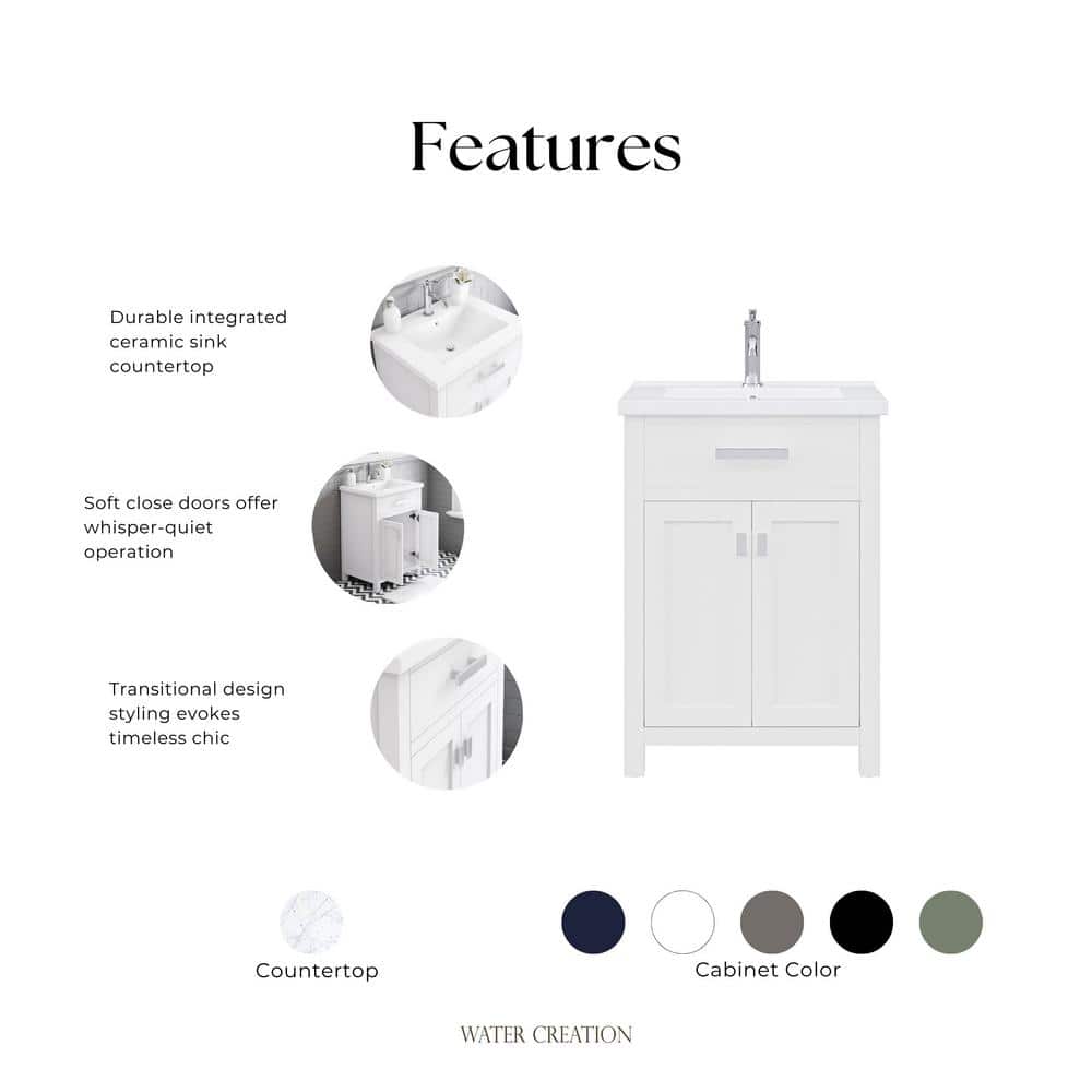 Myra Pure White Solid Wood Single Bathroom Vanity with Ceramic Sink