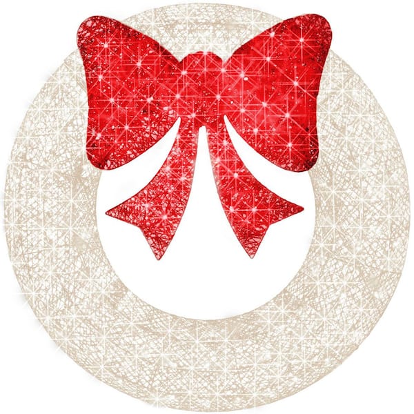 30 in. Pre-Lit LED Metal Outdoor Artificial Christmas Wreath with 100 Lights and White/Red Bow