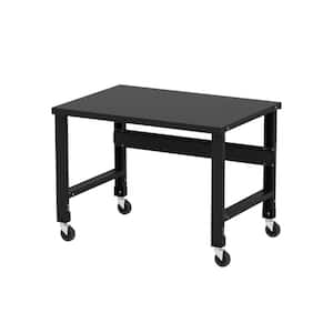34 in. x 48 in. Black Painted Heavy-Duty Adjustable Height Workbench with Caster Kit, Commercial Grade, 16-Gauge Steel