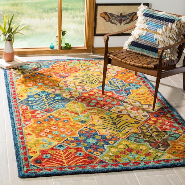 Aspen Blue/Orange Doormat 3 ft. x 3 ft. Square Border Area Rug