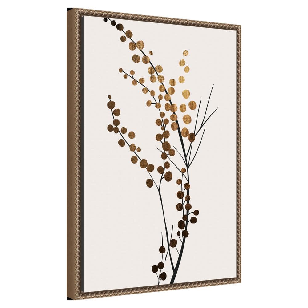 Golden Winter Florals Beaded Framed Canvas Wall Art 16 x 23