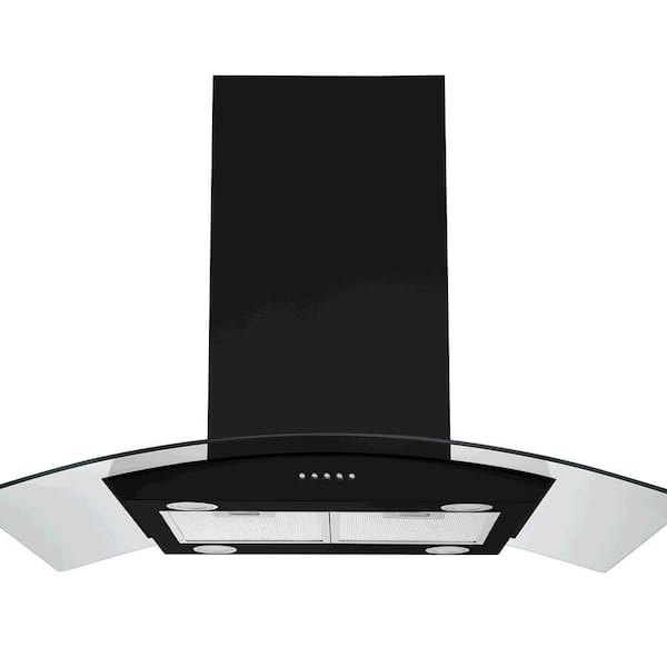 JEREMY CASS 30 in. 700 CFM Ducted Stainless Steel Kitchen Island Range Hood Tempered Glass 3 Speed Black LEDs-Black