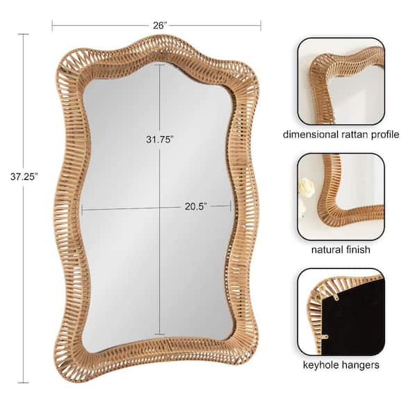 Rashana Natural 26 in. W x 37 in. H Modern Scalloped Rattan Wall Mirror
