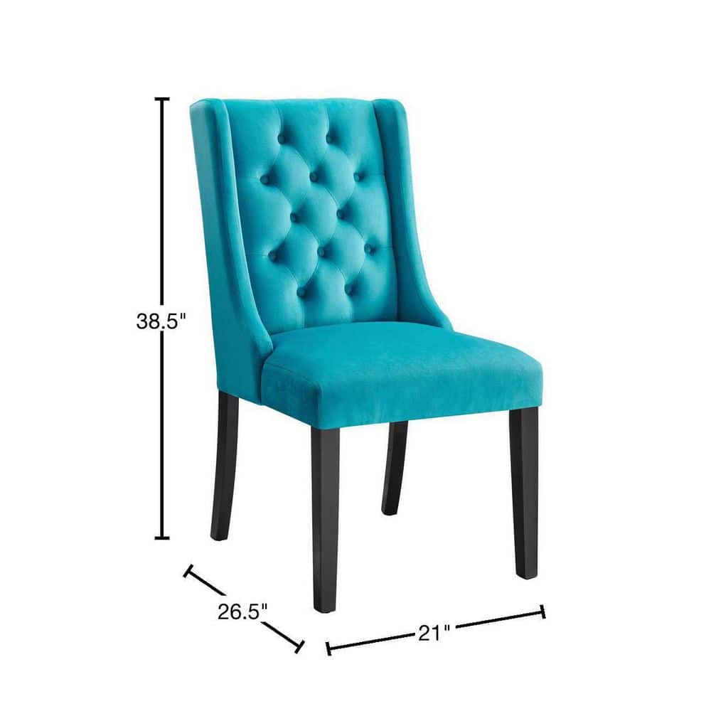 Blue Velvet Upholstered Side Chair with Wood Legs