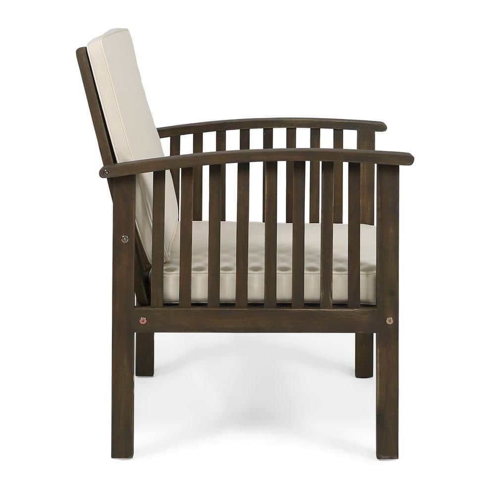 Gray Acacia Wood Outdoor Club Chairs with Cream Cushions