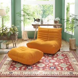 Teddy Velvet Bean Bag Lazy Sofa Recliner with Ottoman in Yellow