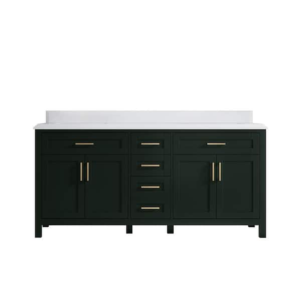 Willow Collections Cambridge 72 in. W x 22 in. D x 36 in. H Double Sink Bath Vanity in Dark Green with Cove Edge White Quartz Top