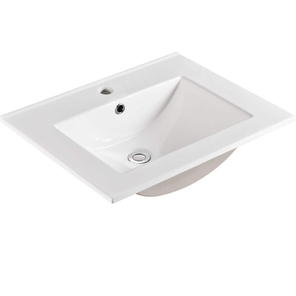 24 in.W x 18.D Gloss White Bathroom Vanity Ceramic Top With Single Sink,Easy-Clean,Pre-drilled Single Faucet Hole price history on PriceWatchPro