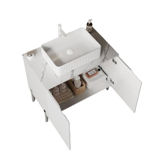 Liory 30 in. Single Sink Freestanding White Bath Vanity with White Sintered Stone Counter Top Unassembled