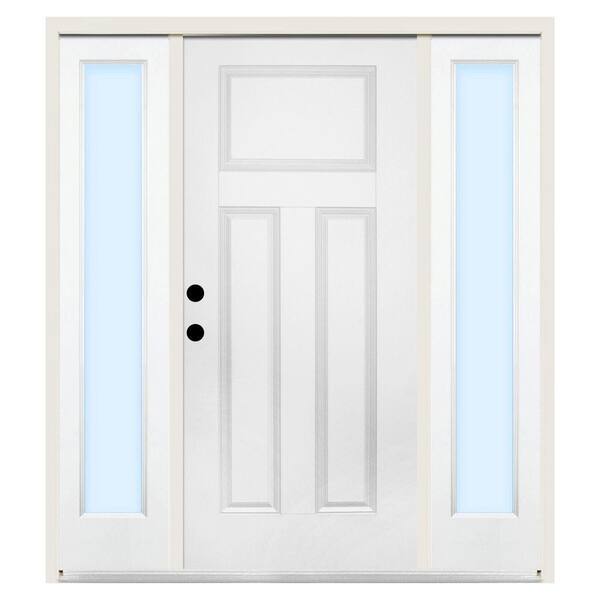 Steves & Sons 72 in. x 80 in. 3-Panel Right-Hand Primed Steel Prehung Front Door w/ 16 in. Clear Glass Sidelite and 4 in. Wall