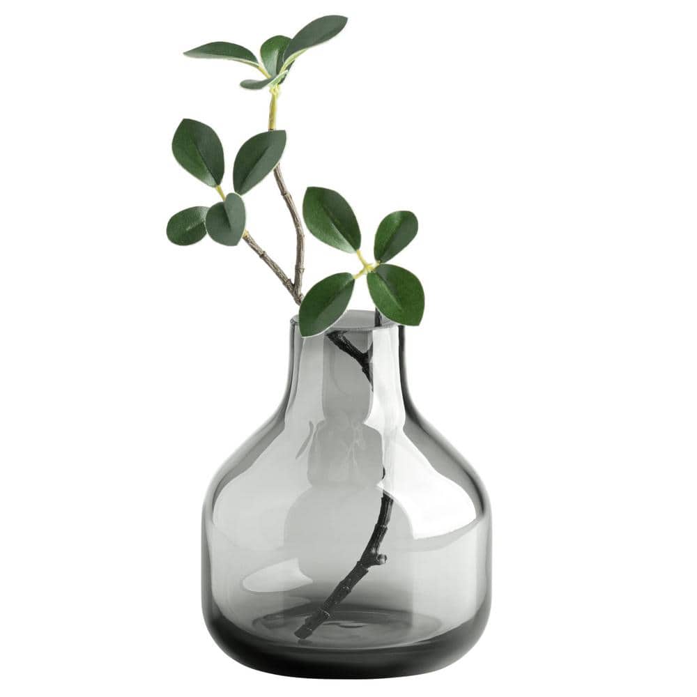 Tall Unique Flower Vase 5 in. Clear Black Round Art Handmade Bottle
