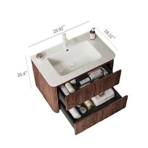 Liory 30 in. Single Sink Floating Deep Walnut Bath Vanity with White Ceramic Top Pre-assembled