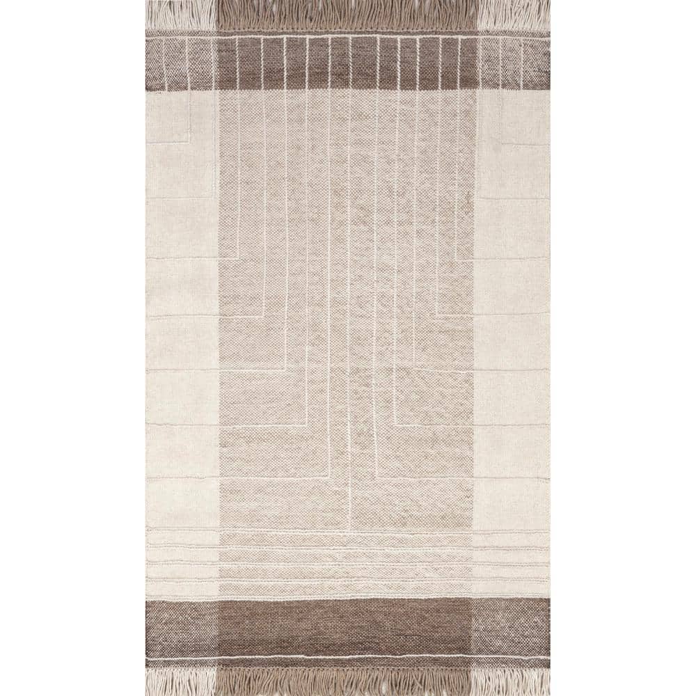 nuLOOM Arden Geometric Wool Fringe Ivory 8 ft. x 10 ft. Area Rug