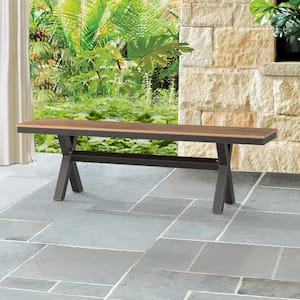 Domi 59in. Aluminium Frame X-Leg Brown Outdoor Bench with Plastic Top Patio Dining Benches for Table