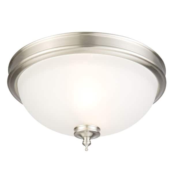 Hampton Bay Eastpoint 13 in. 2-Light Brushed Nickel Flush Mount with Frosted Glass Shade