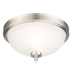 Eastpoint 13 in. 2-Light Brushed Nickel Flush Mount with Frosted Glass Shade