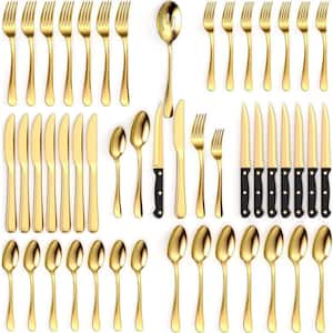 Gold Silverware Set - Stainless Steel Cutlery Set - Knives, Fork, and Spoon (49-Pieces)