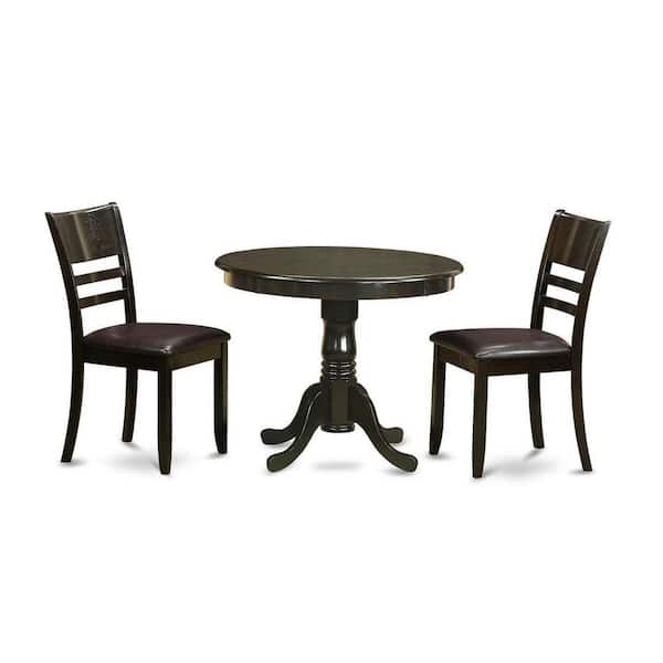 East West Furniture 3-Piece Round Cappuccino Finish Solid Wood Top Dining Table with 2-Chairs with Lattice Back